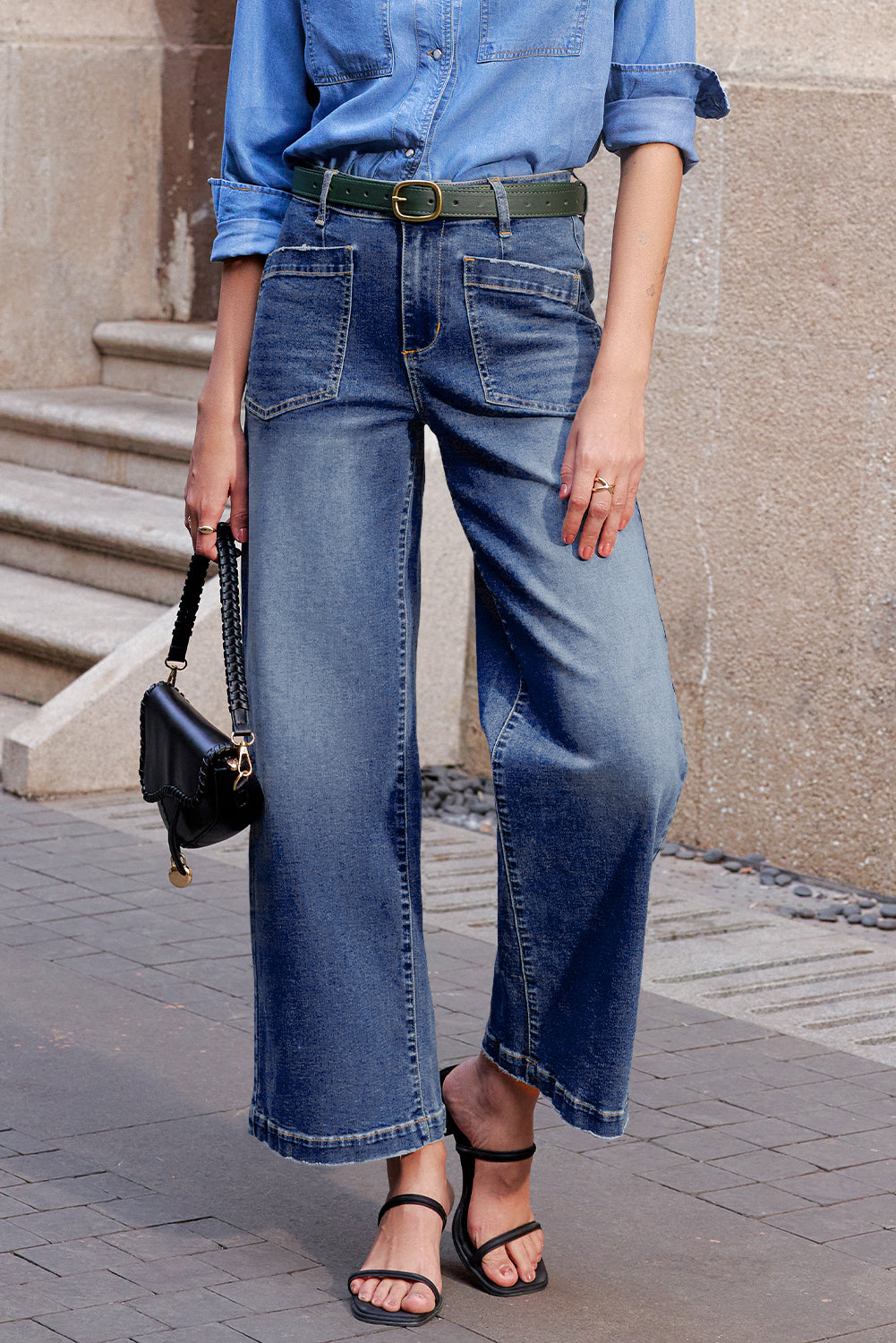 Minimalist Patch Pocket High Waist Shift Jeans- 2 COLOR OPTIONS