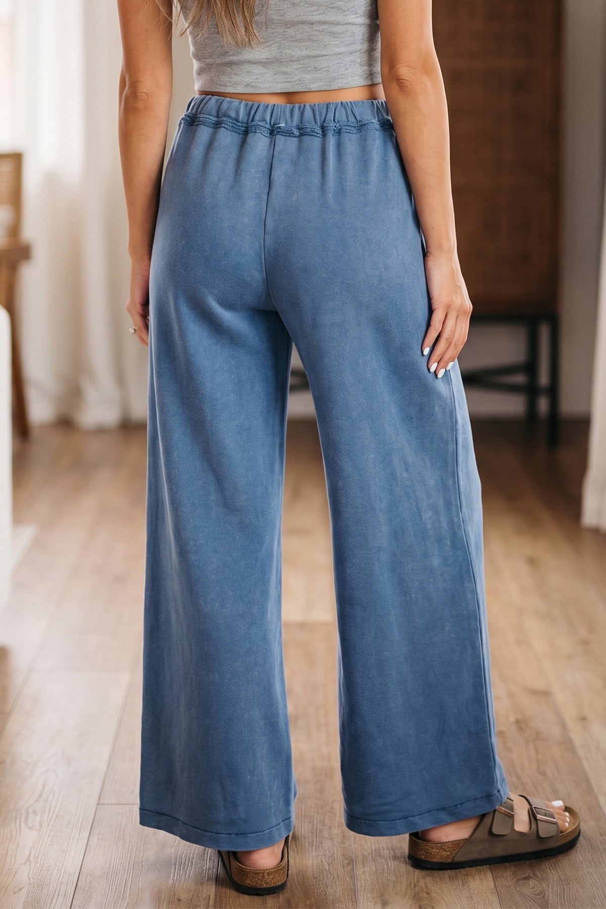 Mineral Wash Drawstring Retro High Waist Wide Leg Western Pants -2 COLOR OPTIONS