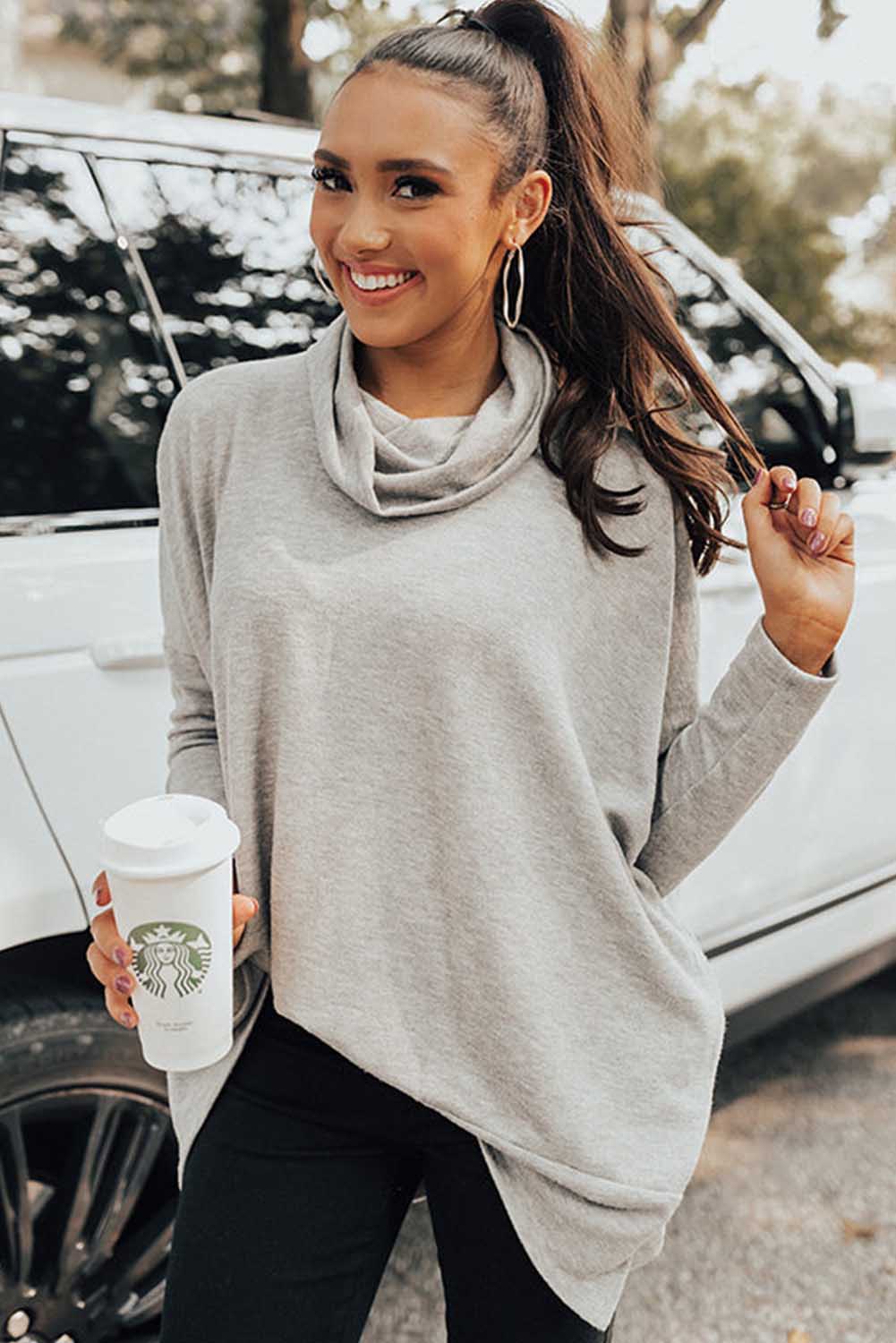 Cowl Neck Loose Fit Tunic Top -2 COLOR OPTIONS