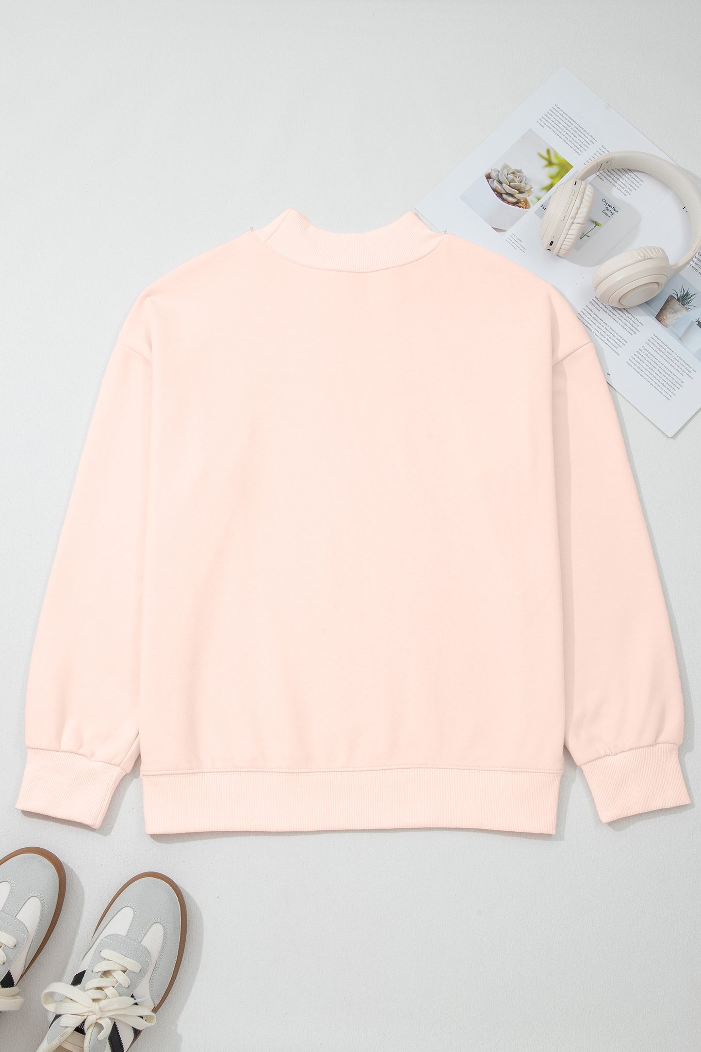 Light Pink Oversize Blessed Embroidered Mock Neck Sweatshirt