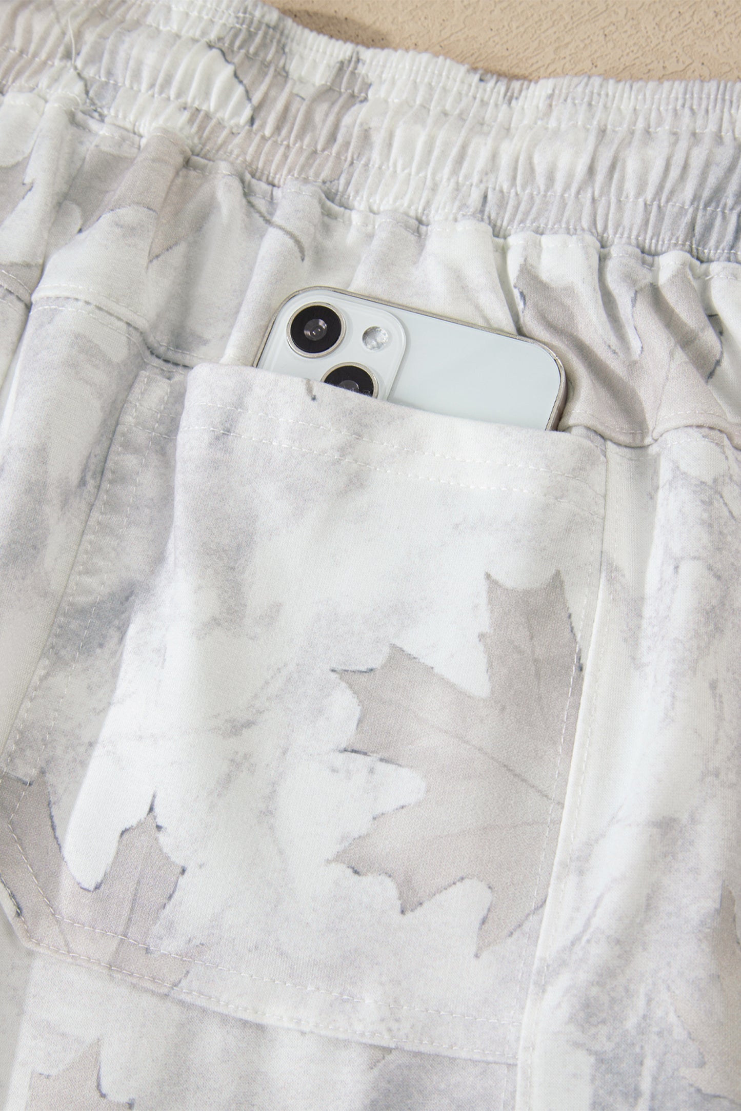Beige Camo Print Baggy Drawstring Jogger Sweatpants