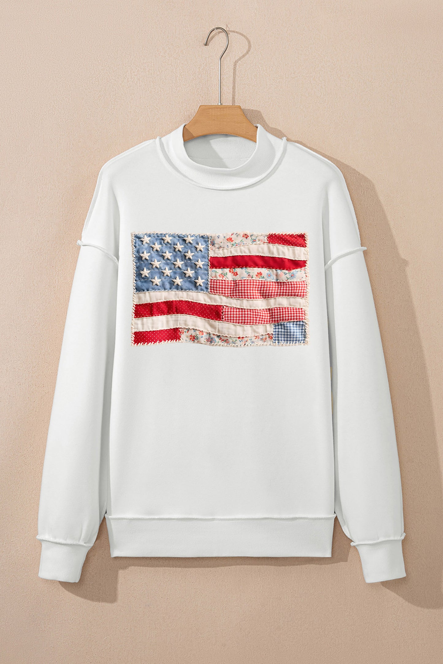 Patchwork Print USA Flag Double Side Printed Reversible Sweatshirt