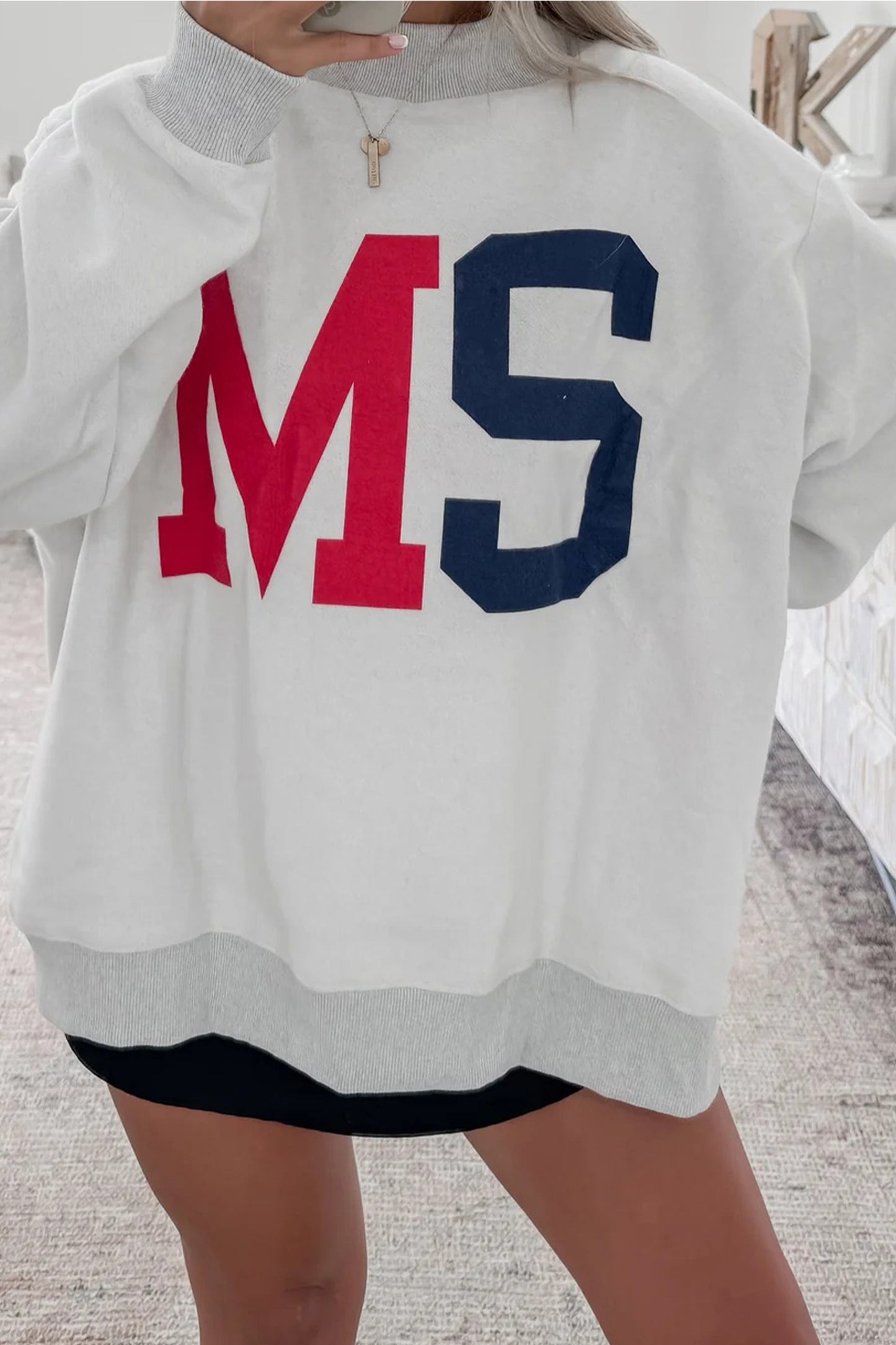 Light Grey MS Reversible Printed Ribbed Patchwork Mock Neck Sweatshirt -2 TEAM OPTIONS