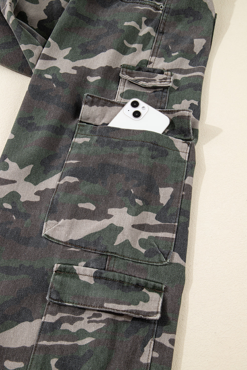 Green Camo Multi Pocket Cargo Wide Leg Jeans