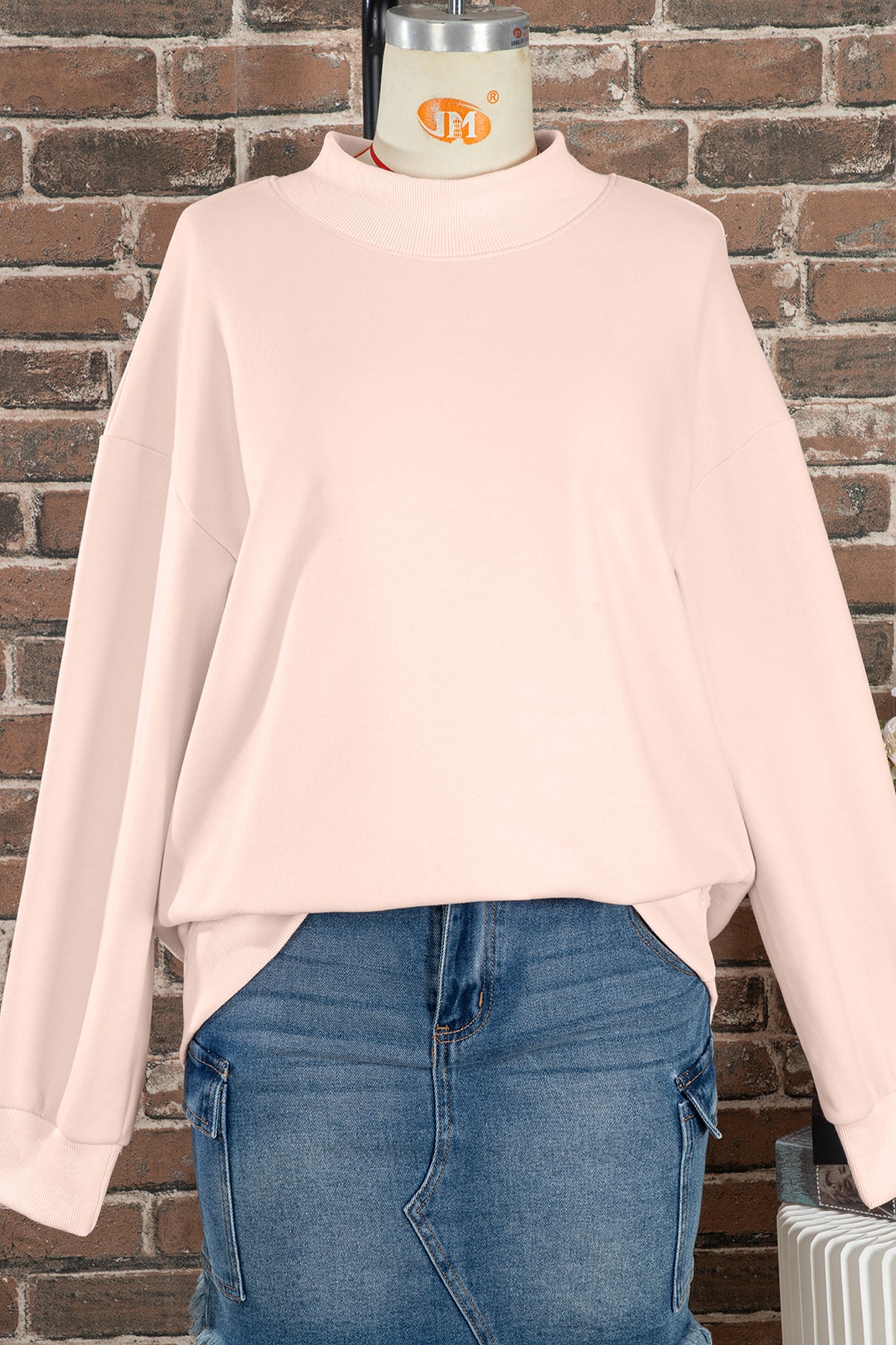 Light Pink Oversize Blessed Embroidered Mock Neck Sweatshirt