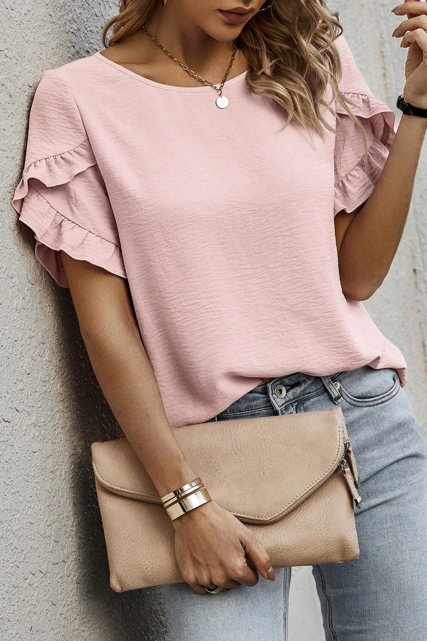 Ruffle Trim Short Sleeve Blouse -2 COLOR OPTIONS