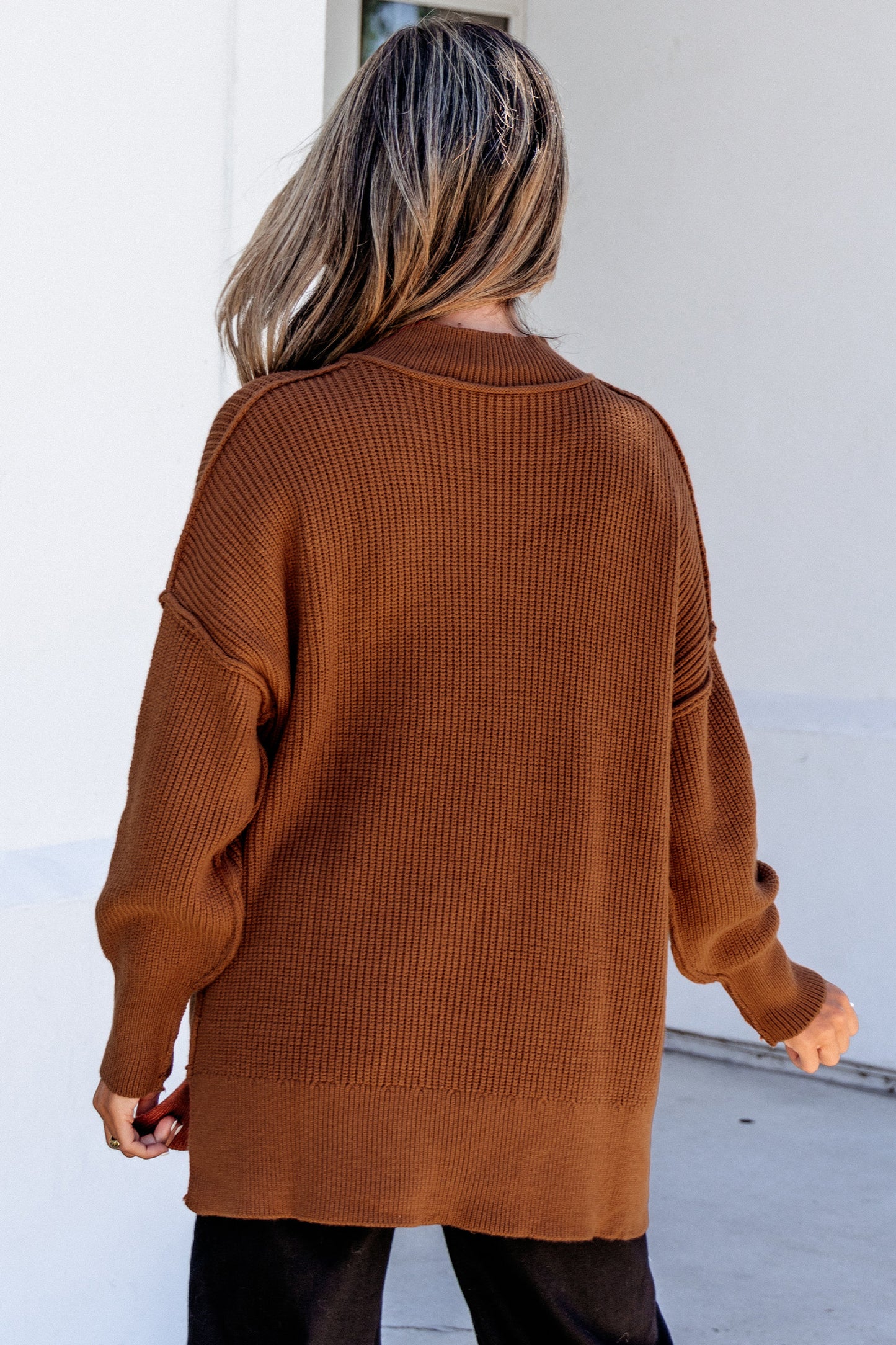 Long Sleeve Ribbed Knit Stand Neck Regular Fit Sweater -3 COLOR OPTIONS