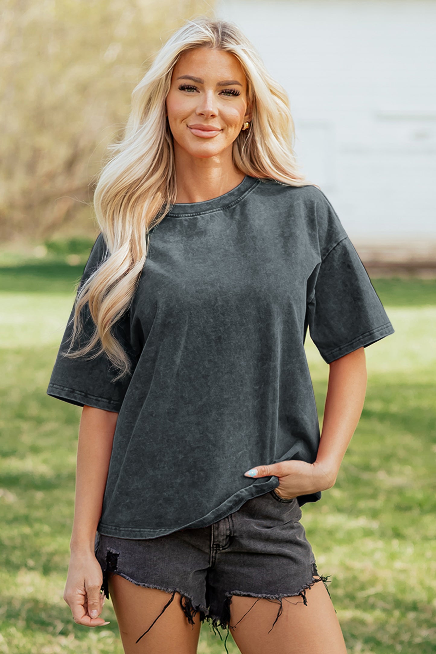 Solid Color Cotton Mineral Washed Oversize Tee- 3 COLOR OPTIONS