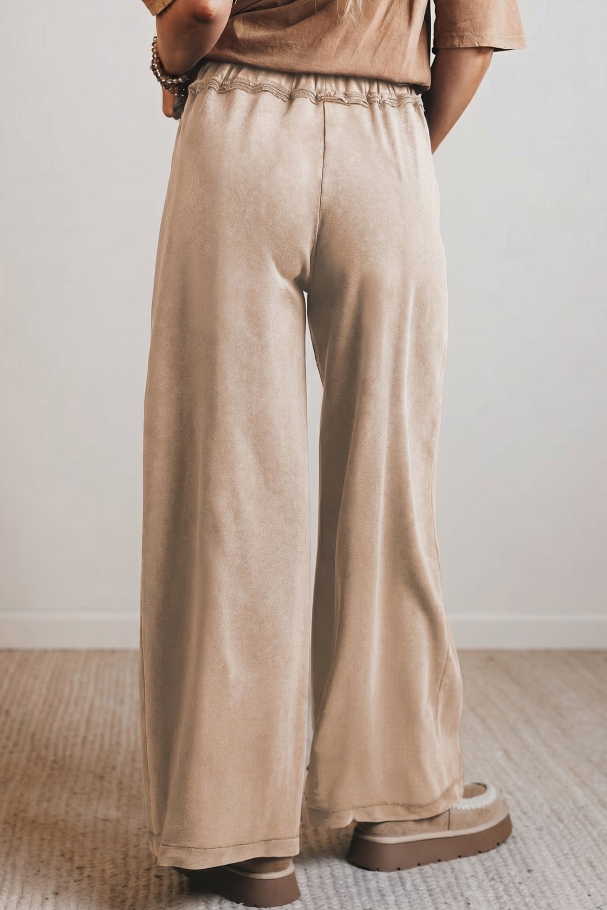Mineral Wash Drawstring Retro High Waist Wide Leg Western Pants -2 COLOR OPTIONS