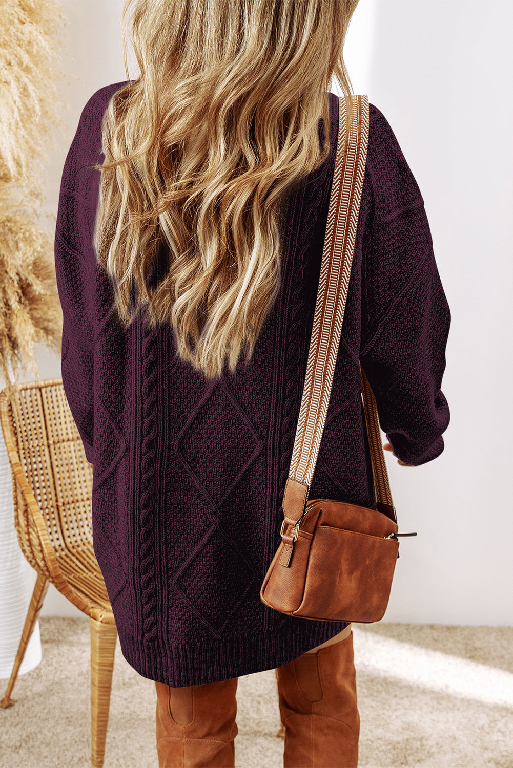 Cable Knit Drop Shoulder Loose Fit Sweater Dress -2 COLOR OPTIONS