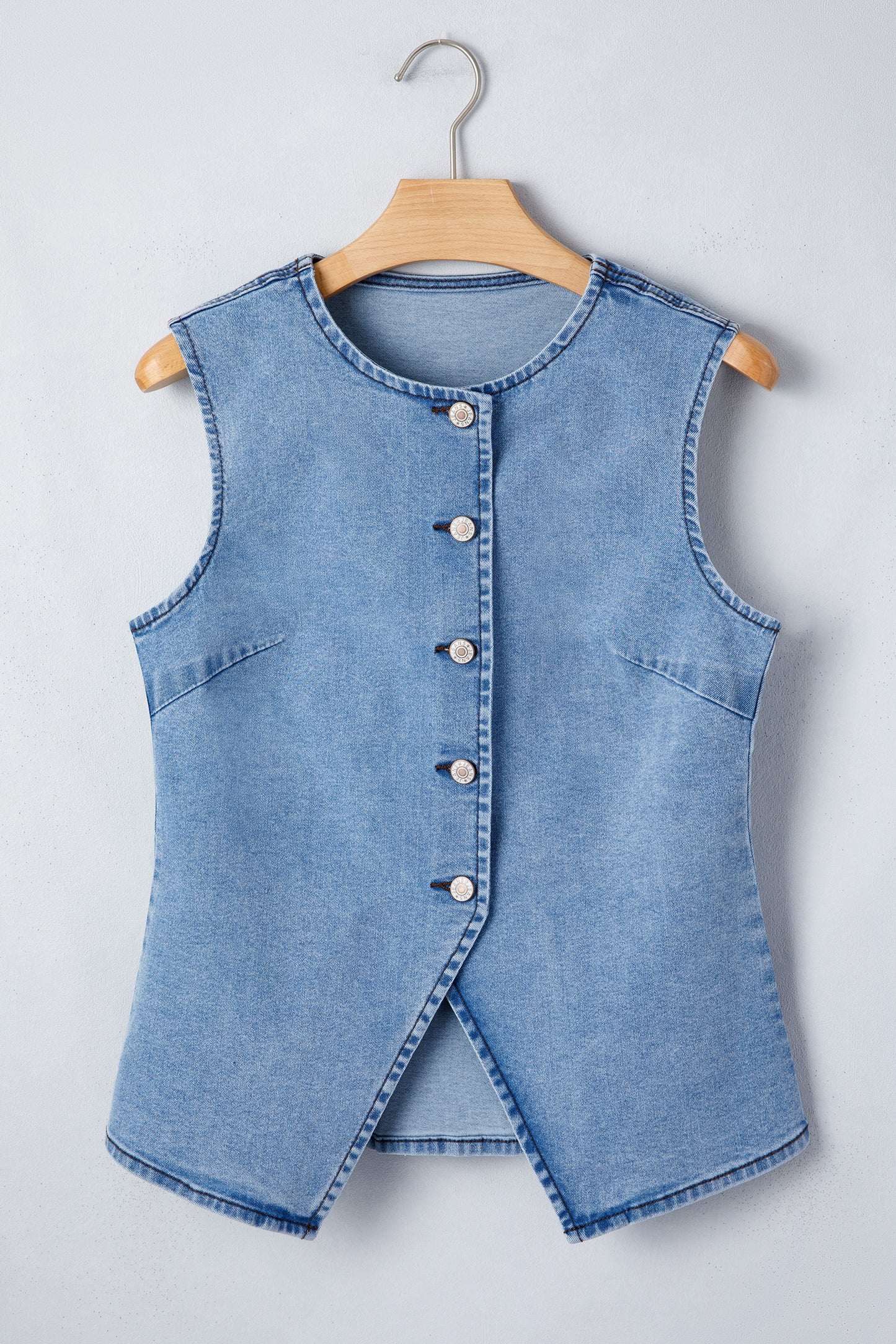 Buttoned Front Slit Denim Vest -3 COLOR OPTIONS