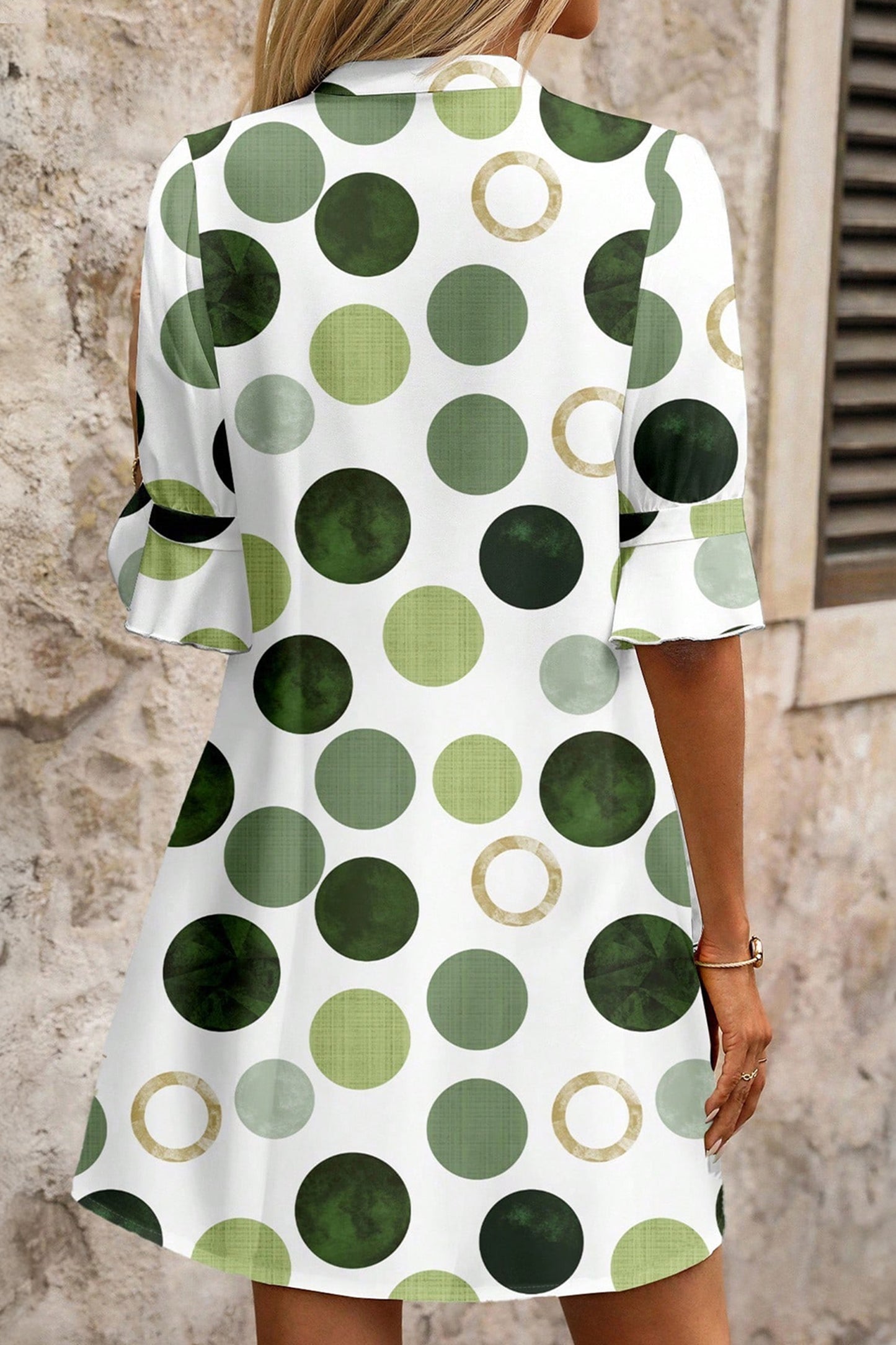 Pinched V Neck Polka Dot Print Casual Vacation Style Mini Dress- 2 COLOR OPTIONS