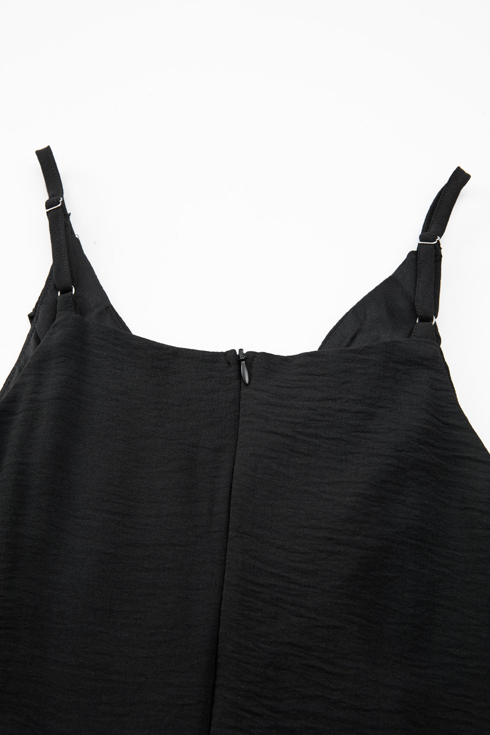 Black Solid Spaghetti Strap Wide Leg Drawstring High Waist Jumpsuit