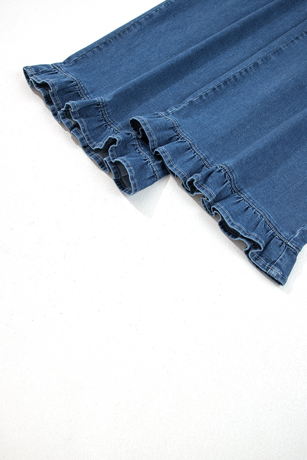 PLUS SIZE -Elastic Waist Ruffled Wide Leg Denim Pants Plus Size -4 COLOR OPTIONS