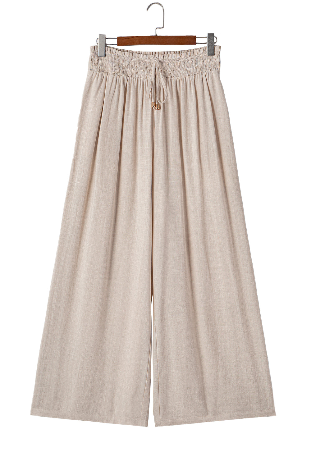 PLUS SIZE -Beige Frill Smocked Waist Wide Leg Plus Size Pants