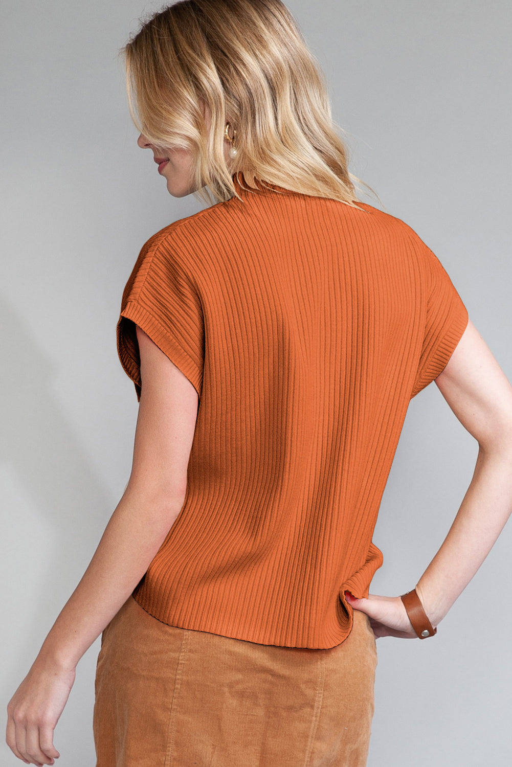 Patch Pocket Ribbed Knit Short Sleeve Sweater - 8 COLOR OPTIONS