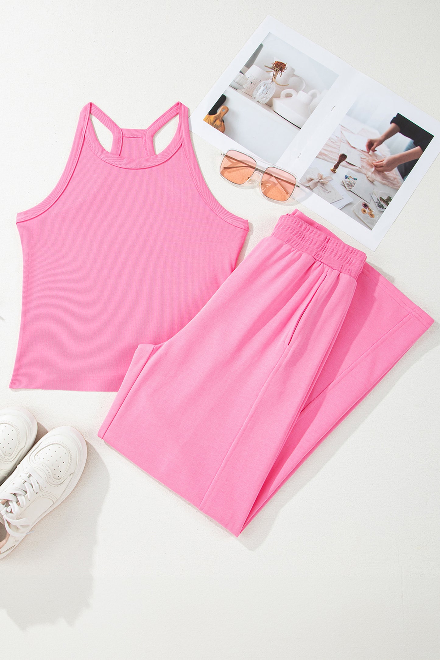 Slim Ribbed Tank Top and Sweatpants Set -3 COLOR OPTIONS