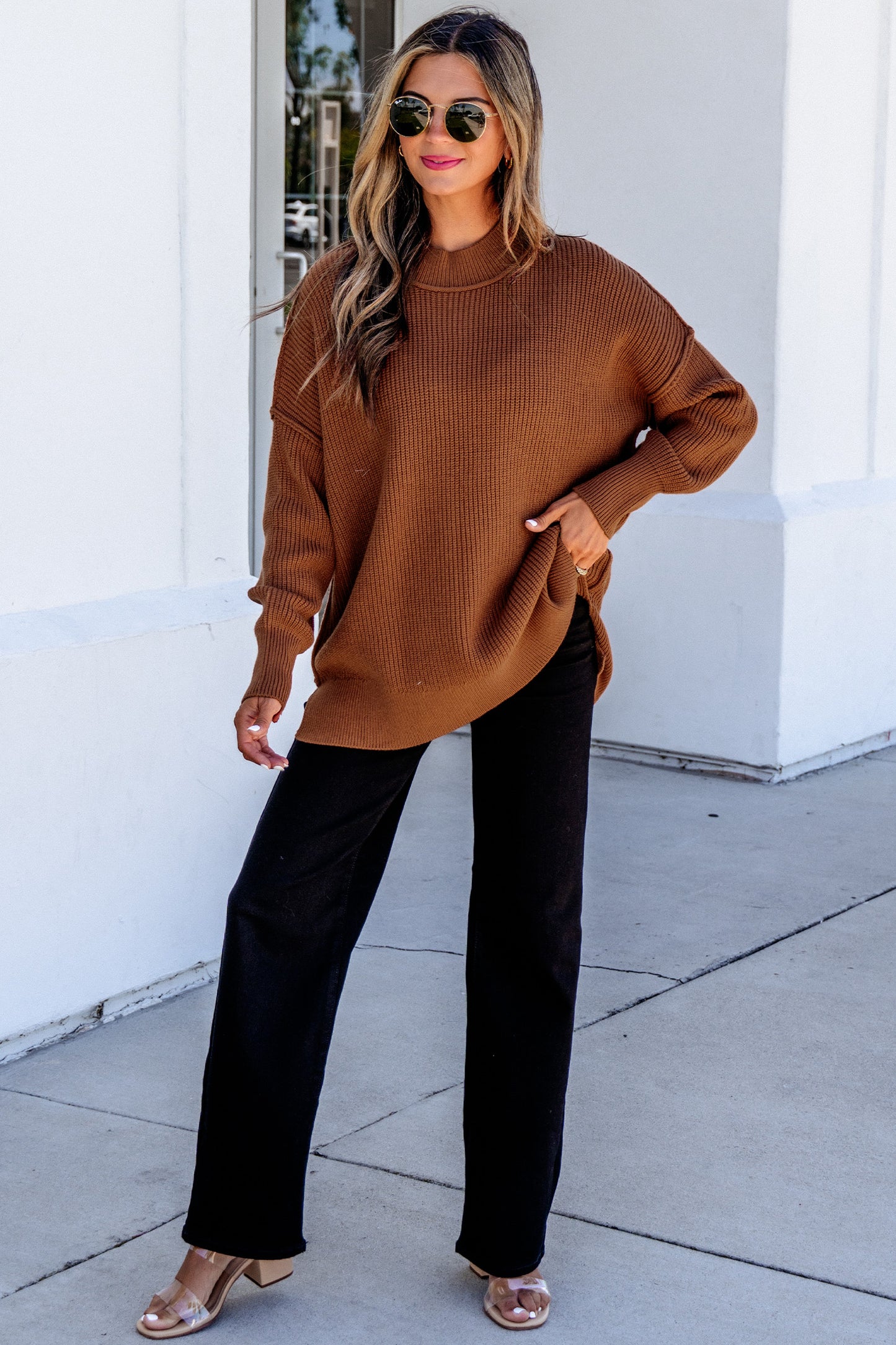 Long Sleeve Ribbed Knit Stand Neck Regular Fit Sweater -3 COLOR OPTIONS