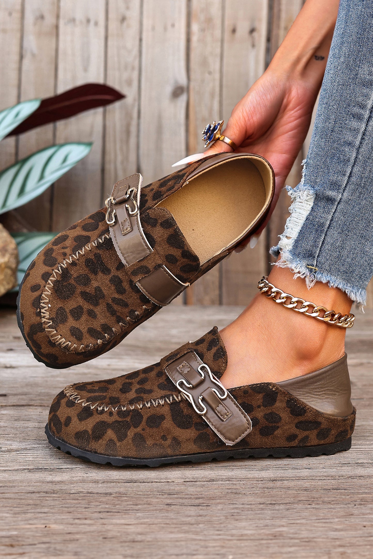 Suede PU Leather Patchwork Retro Buckle Slip On Shoes- 2 COLOR OPTIONS