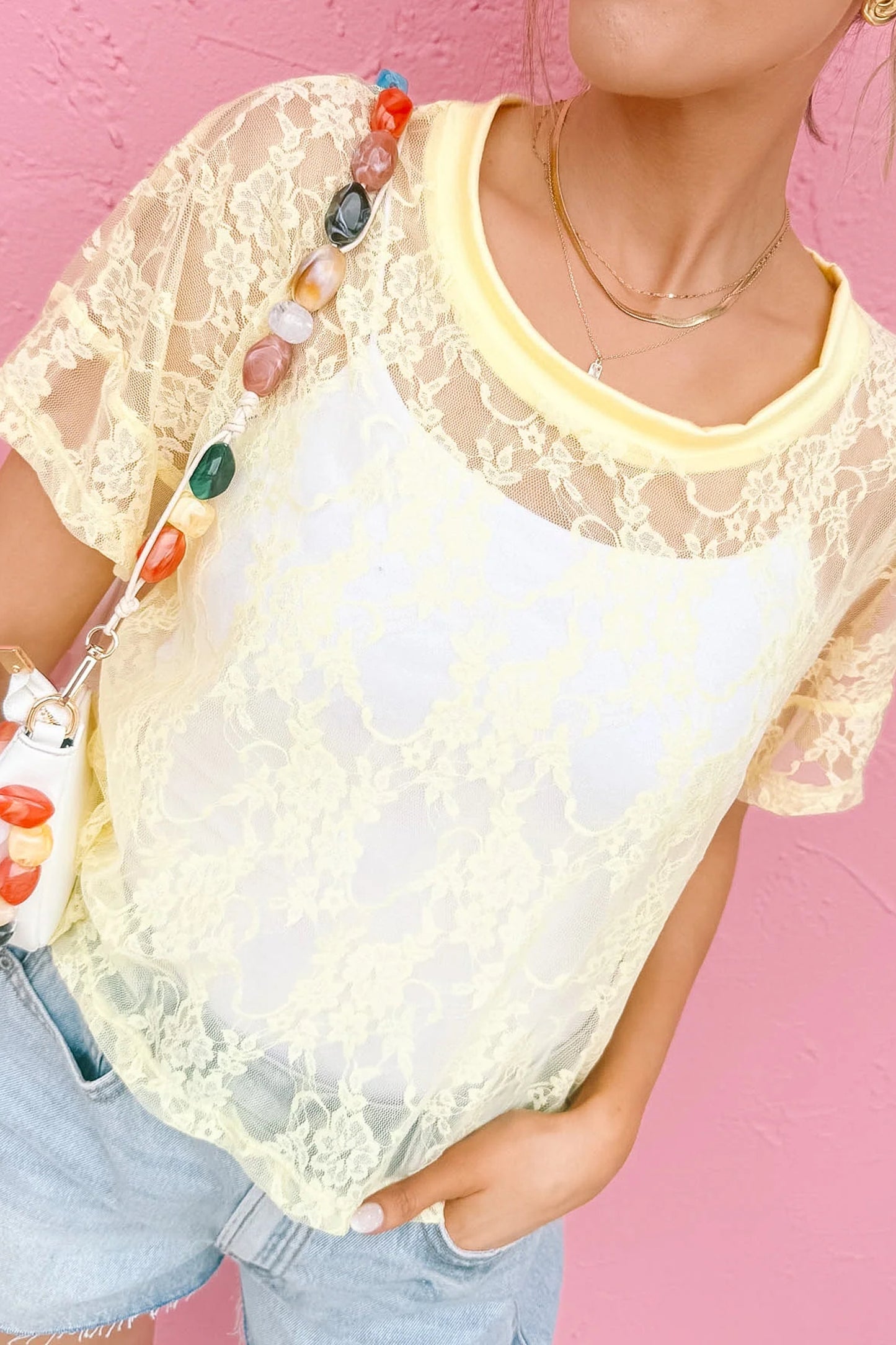 Sheer Floral Lace Boxy Tee -2 COLOR OPTIONS