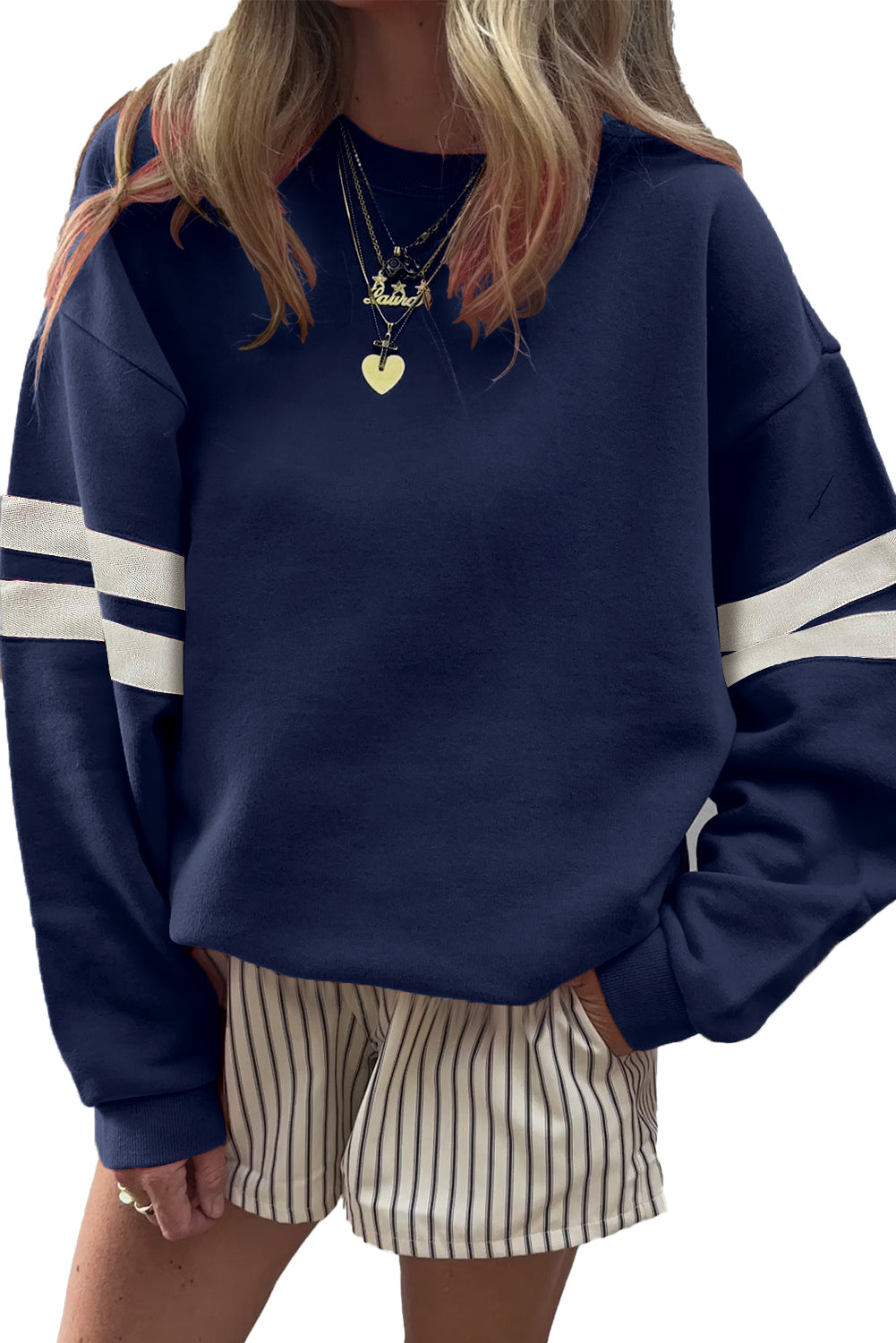 Preppy Striped Sleeve Loose Sweatshirt -7 COLOR OPTIONS