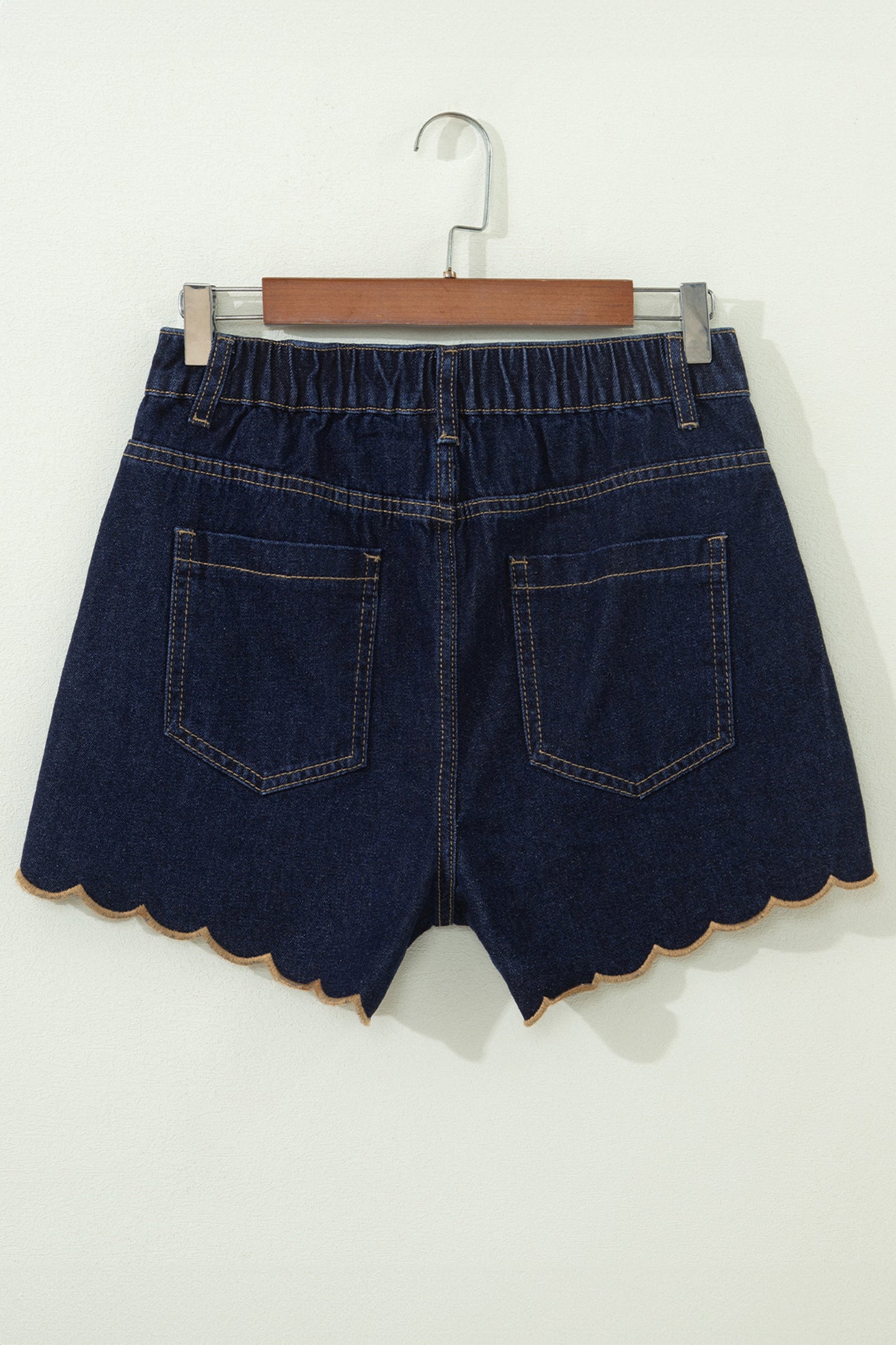 Embroidered Scalloped Trim Relaxed Denim Shorts- 2 COLOR OPTIONS