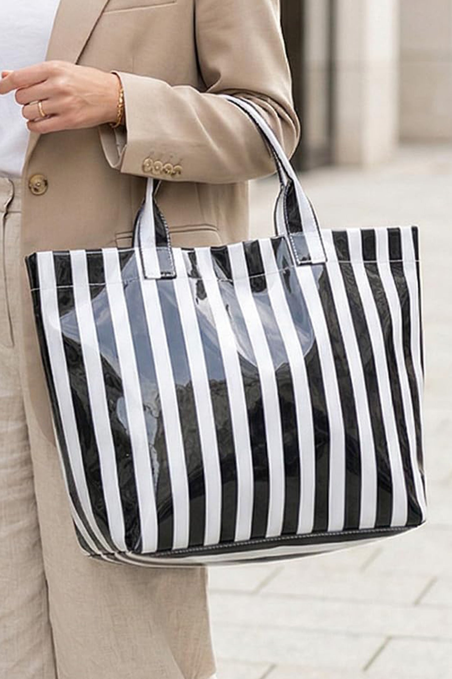 Rainbow Glossy Striped Vinyl Large Tote Bag -8 COLOR OPTIONS