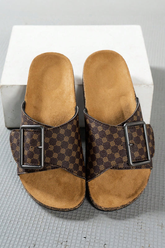 Retro Geometric Print Buckle Strap Flat Slippers -2 COLOR OPTIONS