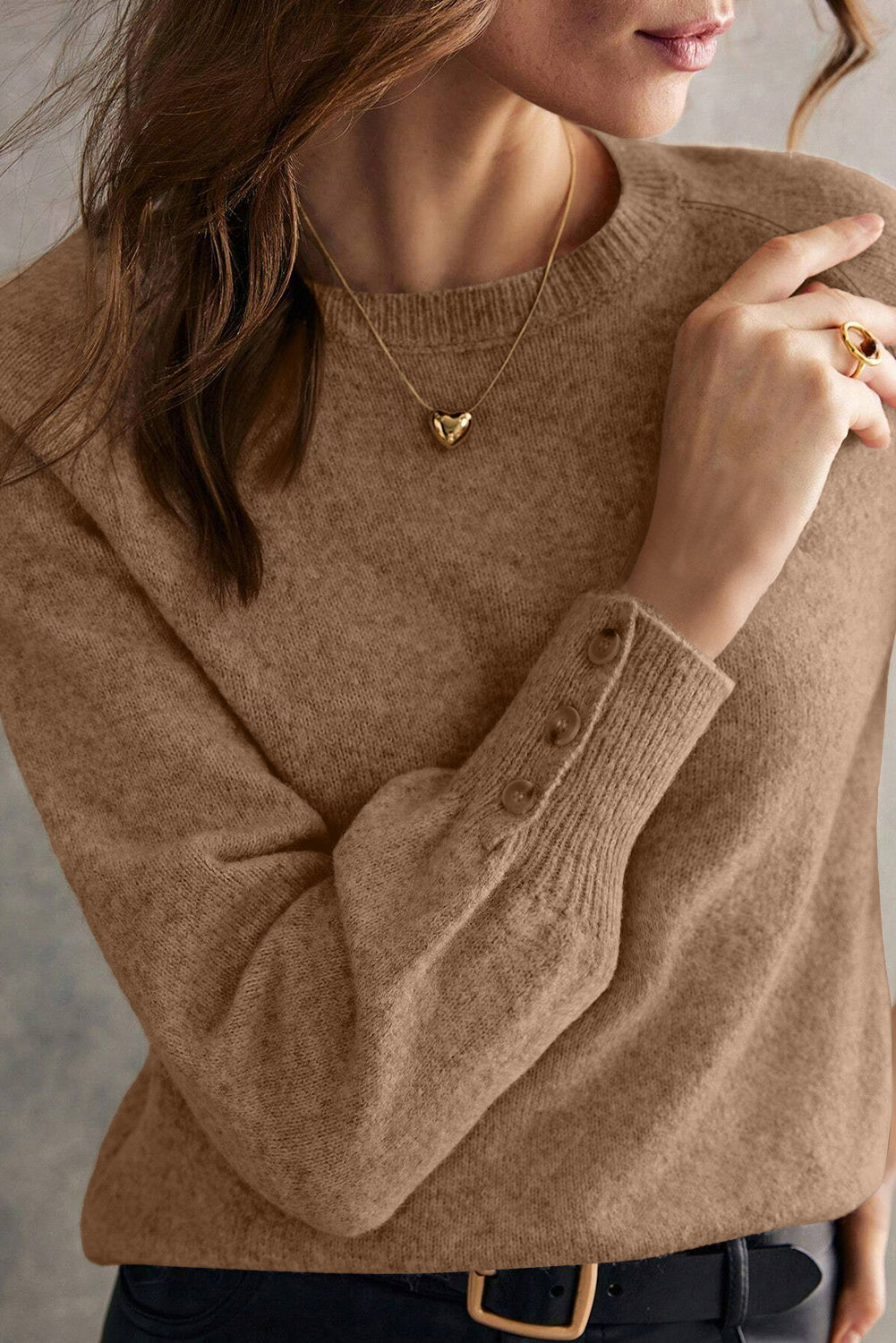 Buttoned Cuffs Raglan Sleeve Knit Sweater -2 COLOR OPTIONS
