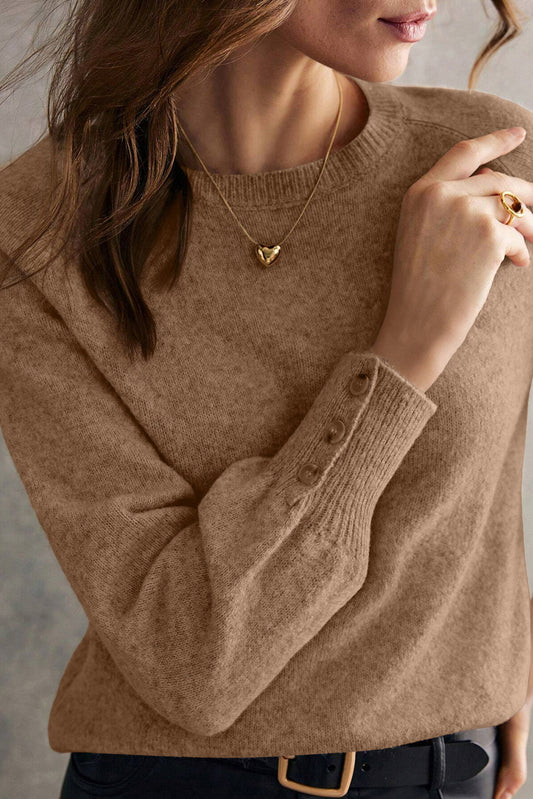 Buttoned Cuffs Raglan Sleeve Knit Sweater -2 COLOR OPTIONS