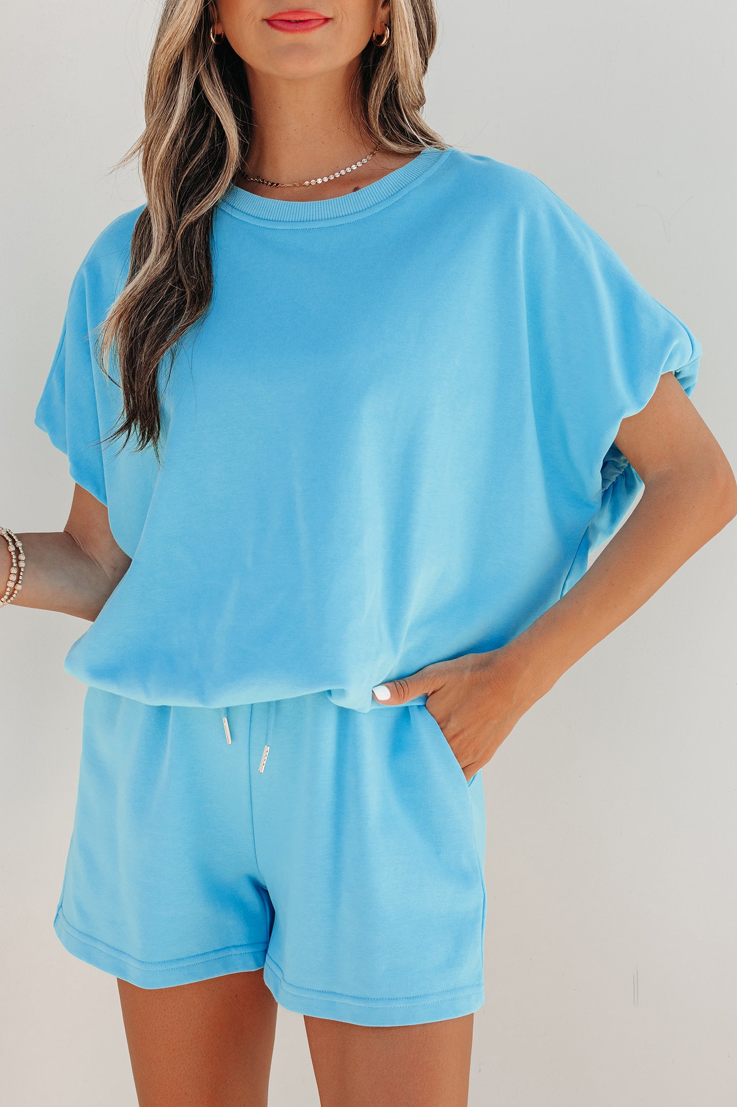 Puffy Loose Top Drawstring Shorts 2pcs Outfit- 3 COLOR OPTIONS