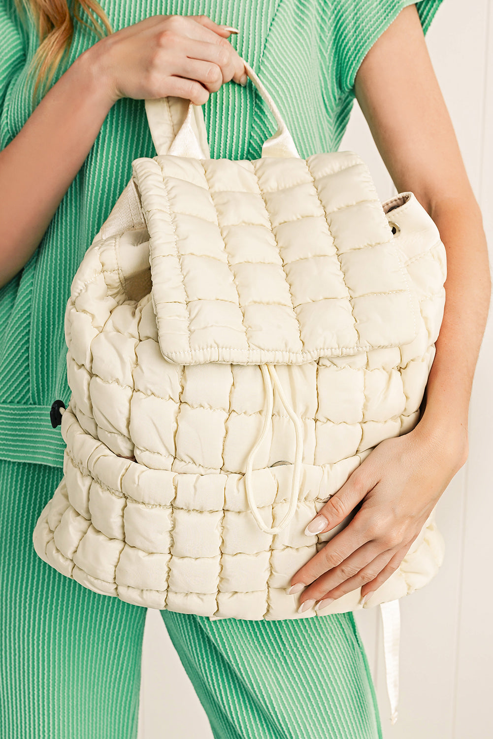 Solid Flapped Quilted Puffer Backpack -6 COLOR OPTIONS