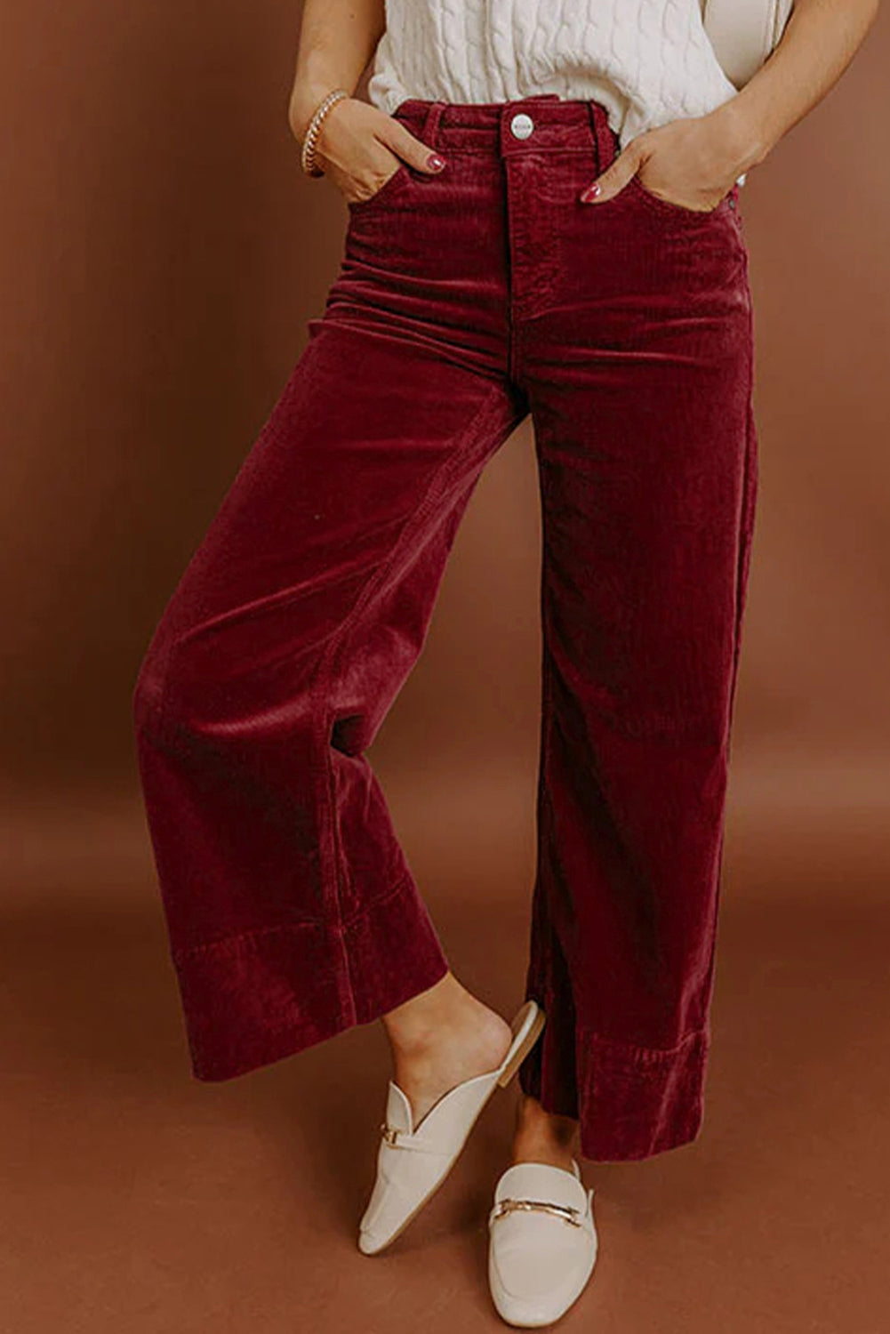 Corduroy Solid Color High Waist Wide Leg Pants -2 COLOR OPTIONS