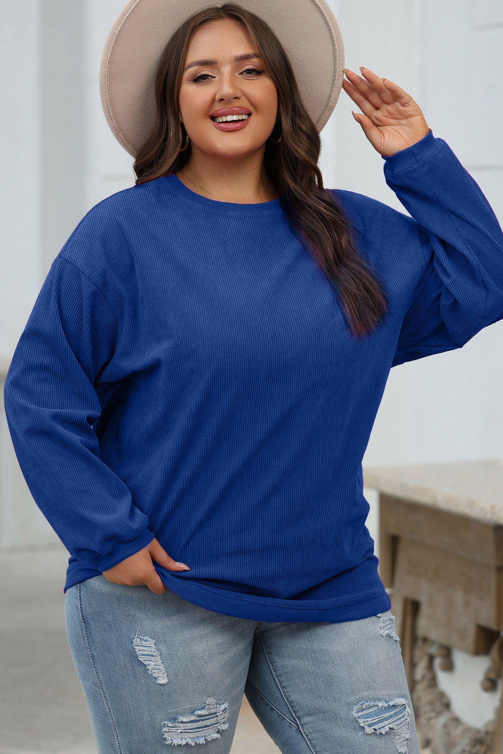 Ribbed Corduroy Oversized Sweatshirt -13 COLOR OPTIONS