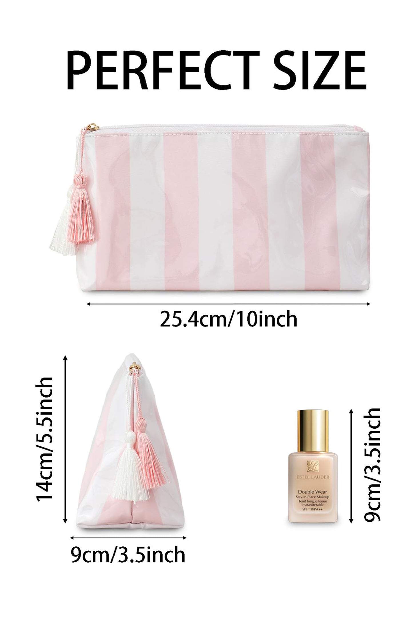 Striped Vinyl Waterproof Tassel Zipper Makeup Bag- 4 COLOR OPTIONS