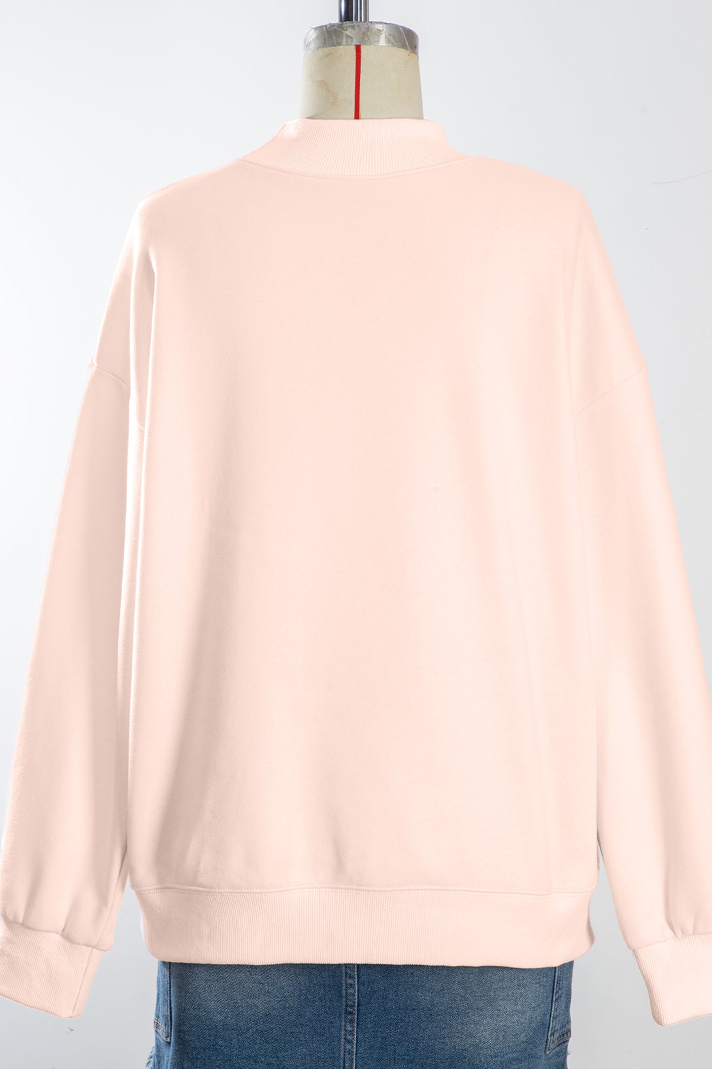 Light Pink Oversize Blessed Embroidered Mock Neck Sweatshirt