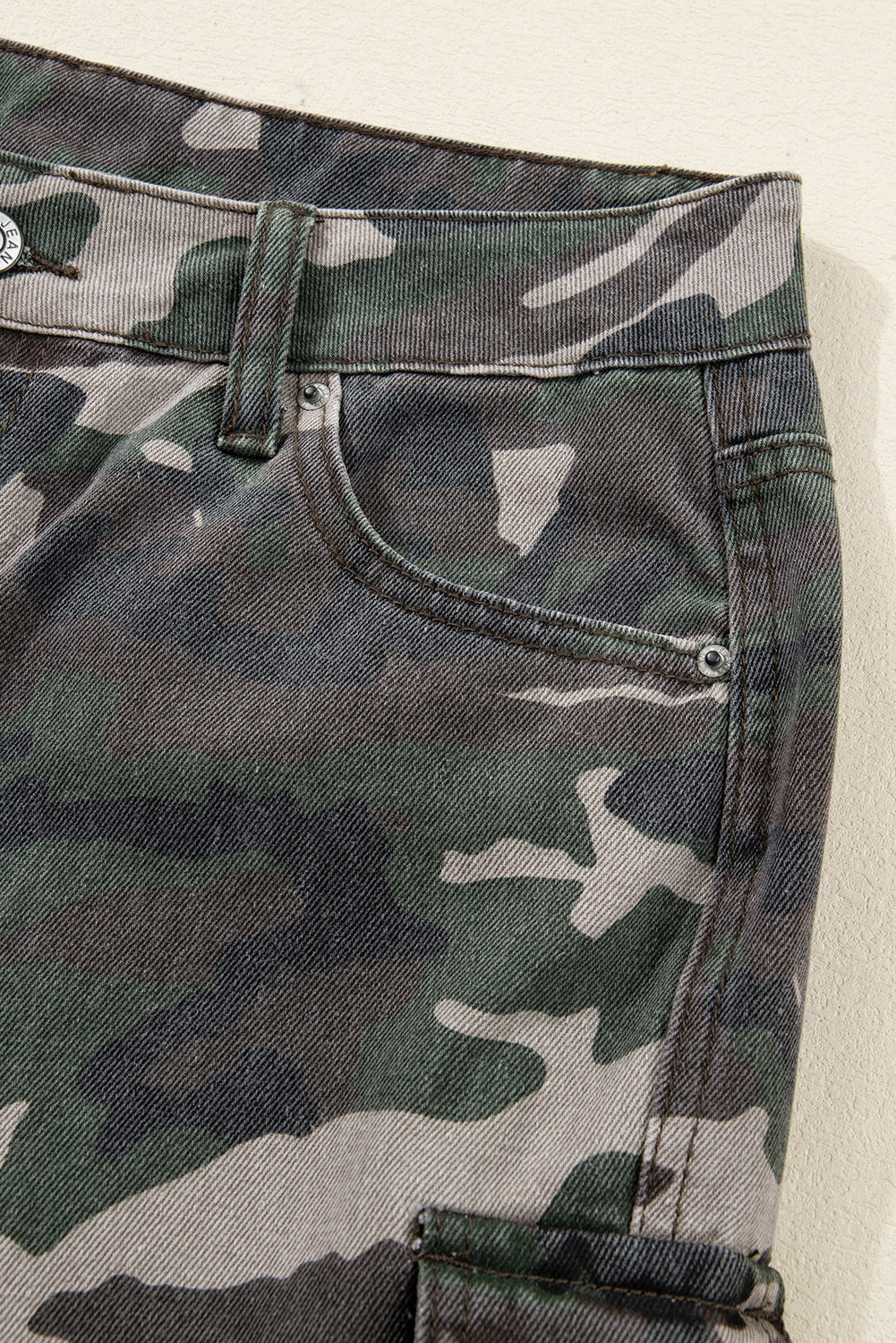 Green Camo Multi Pocket Cargo Wide Leg Jeans
