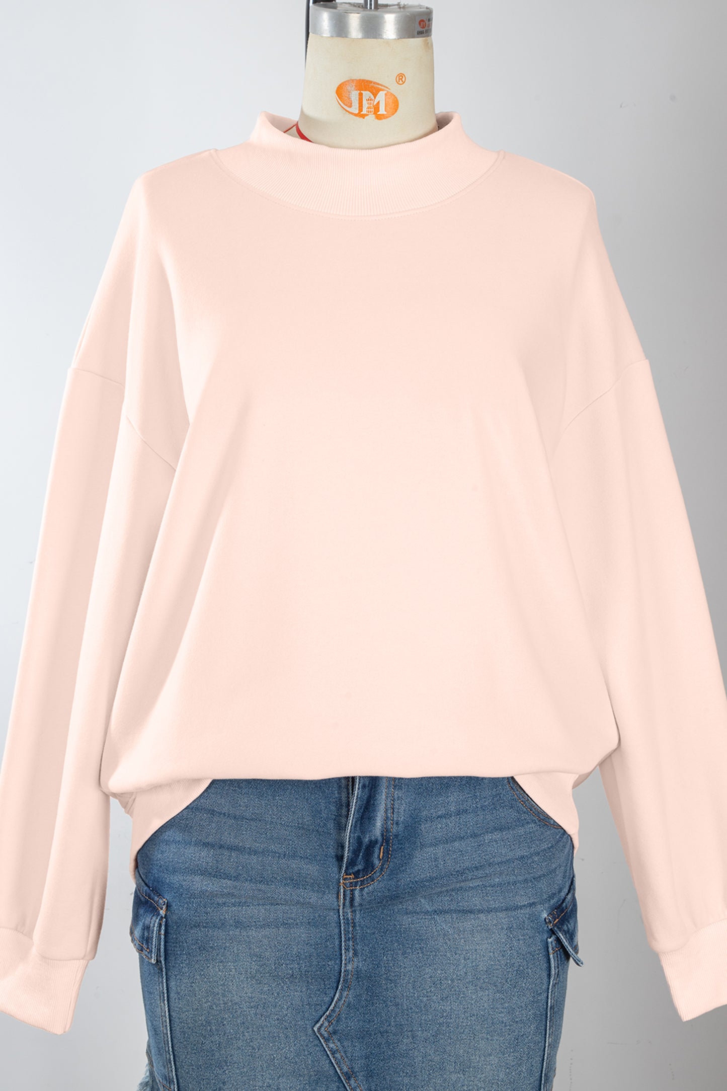 Light Pink Oversize Blessed Embroidered Mock Neck Sweatshirt