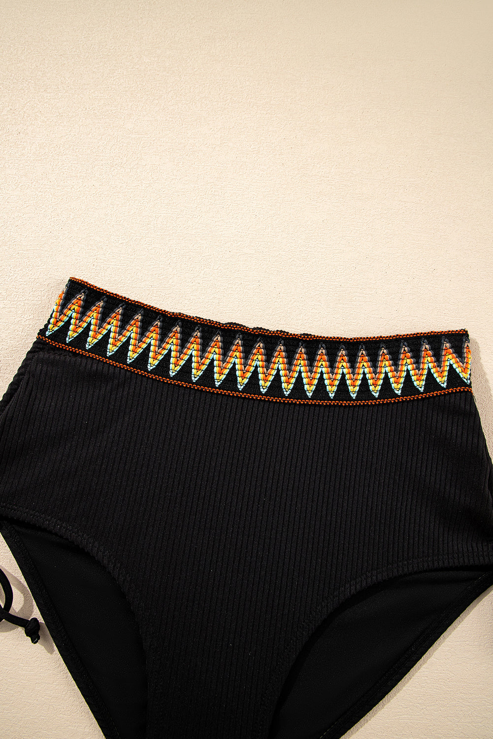 Ribbed Knit Tribal Contrast Detail 2pcs High Waist Swimsuit -5 COLOR OPTIONS