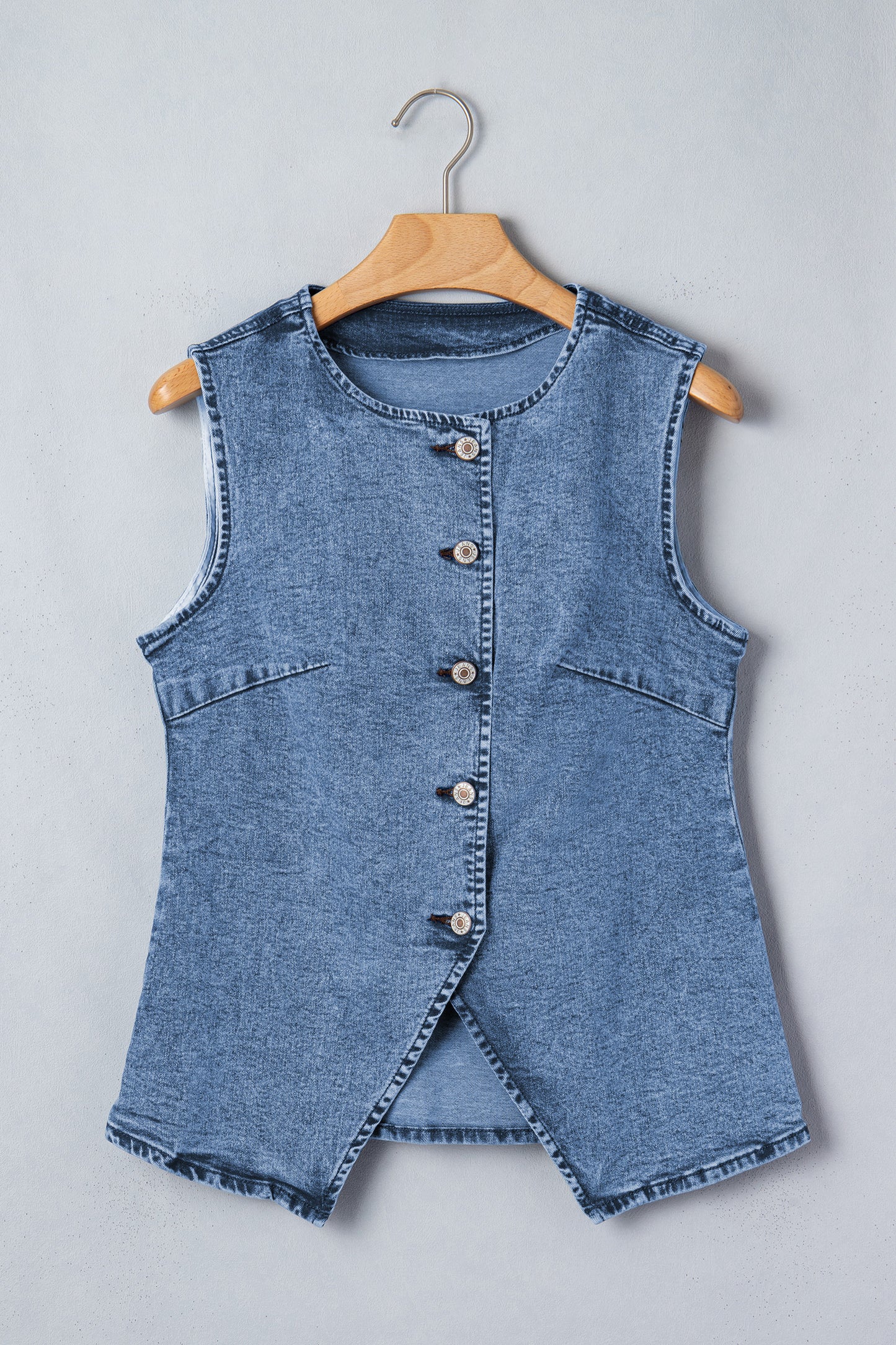Buttoned Front Slit Denim Vest -3 COLOR OPTIONS