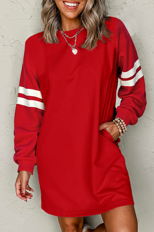 Preppy Striped Sleeve Loose Mini Dress -4 COLOR OPTIONS