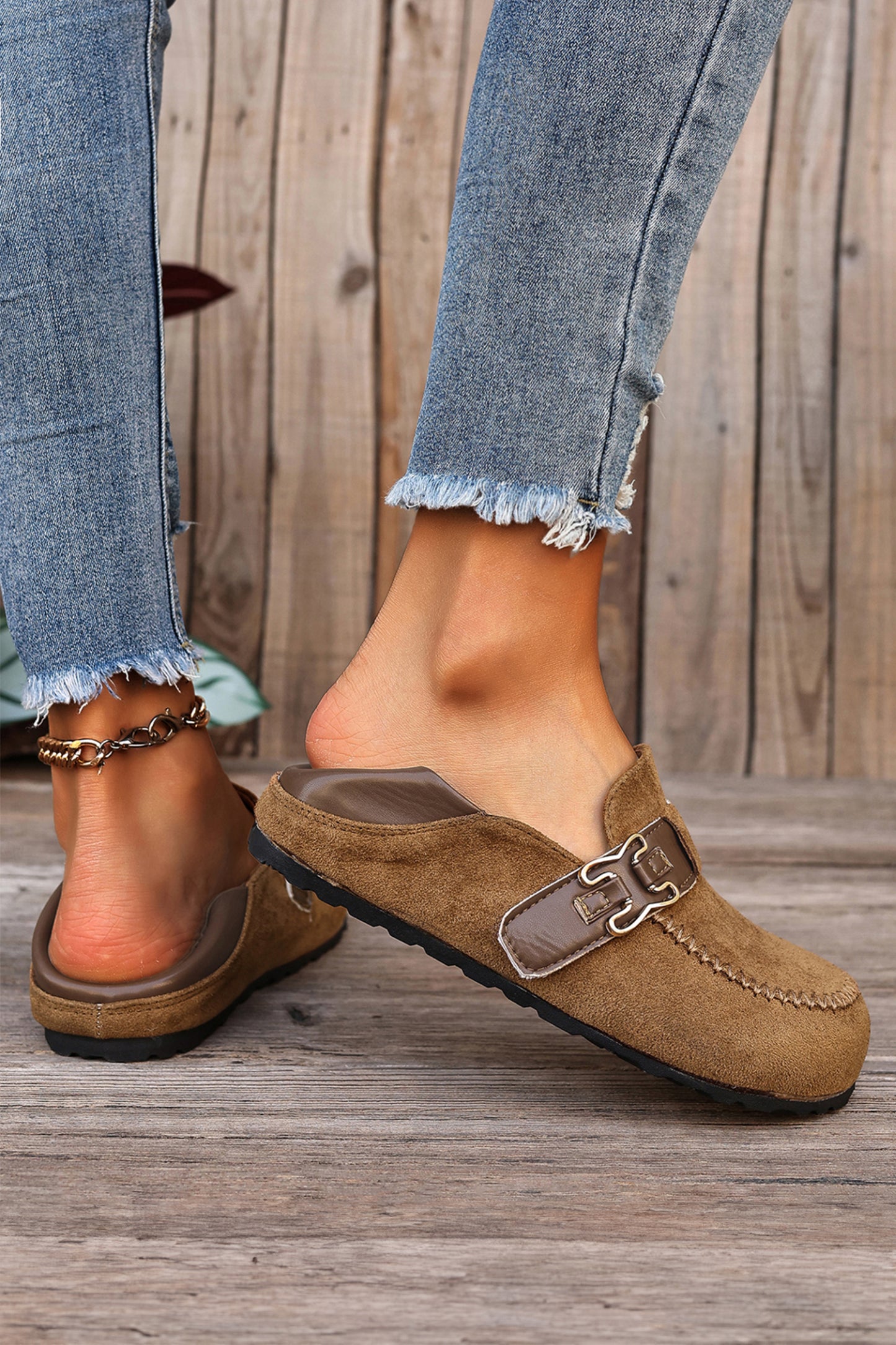 Suede PU Leather Patchwork Retro Buckle Slip On Shoes- 2 COLOR OPTIONS