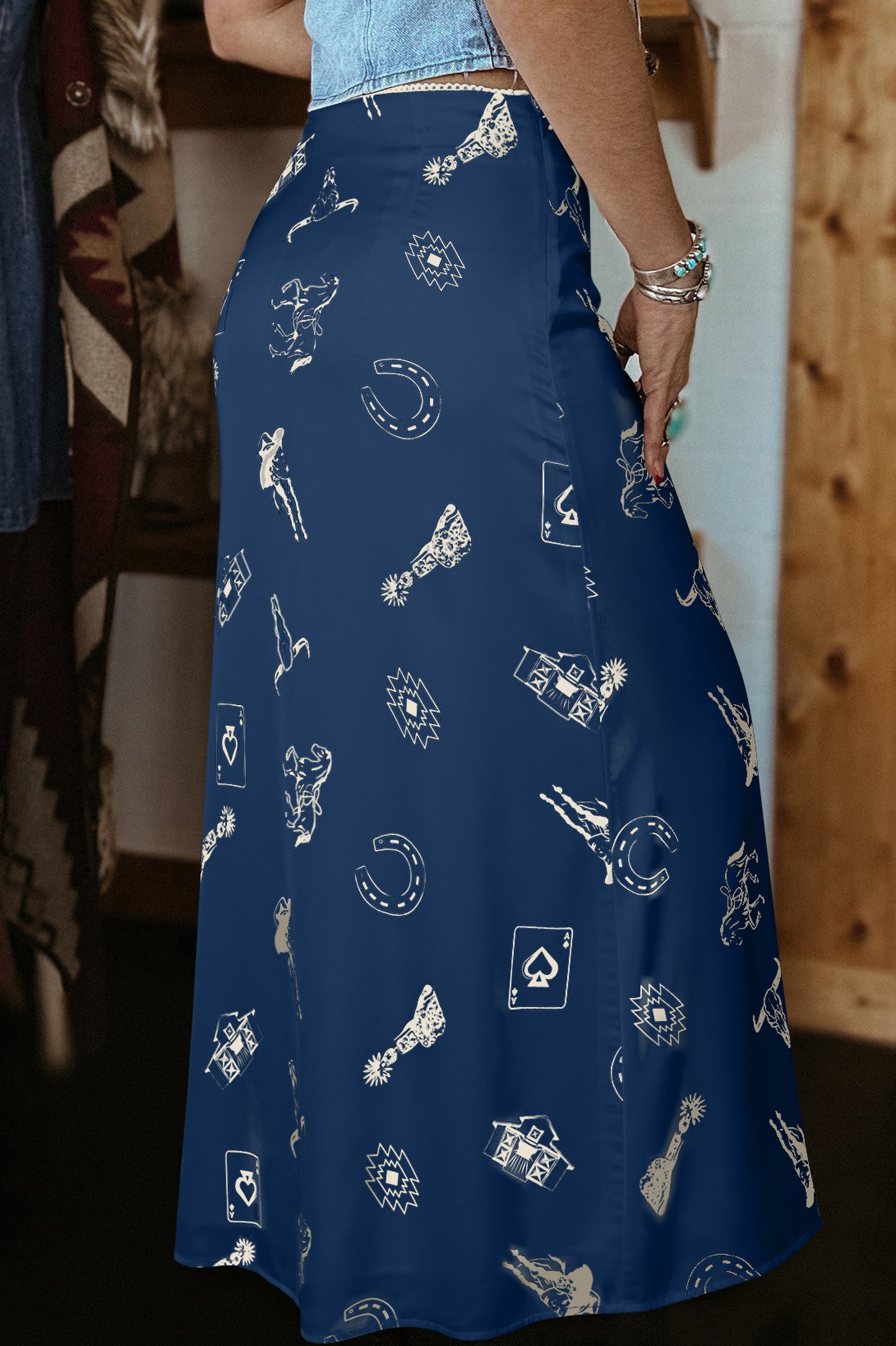 Vintage Print Satin Maxi Skirt -3 COLOR OPTIONS