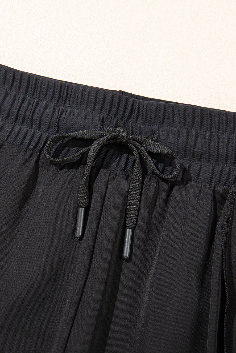 Black High Waist Drawstring 2-in-1 Side Pocket Bikini Shorts