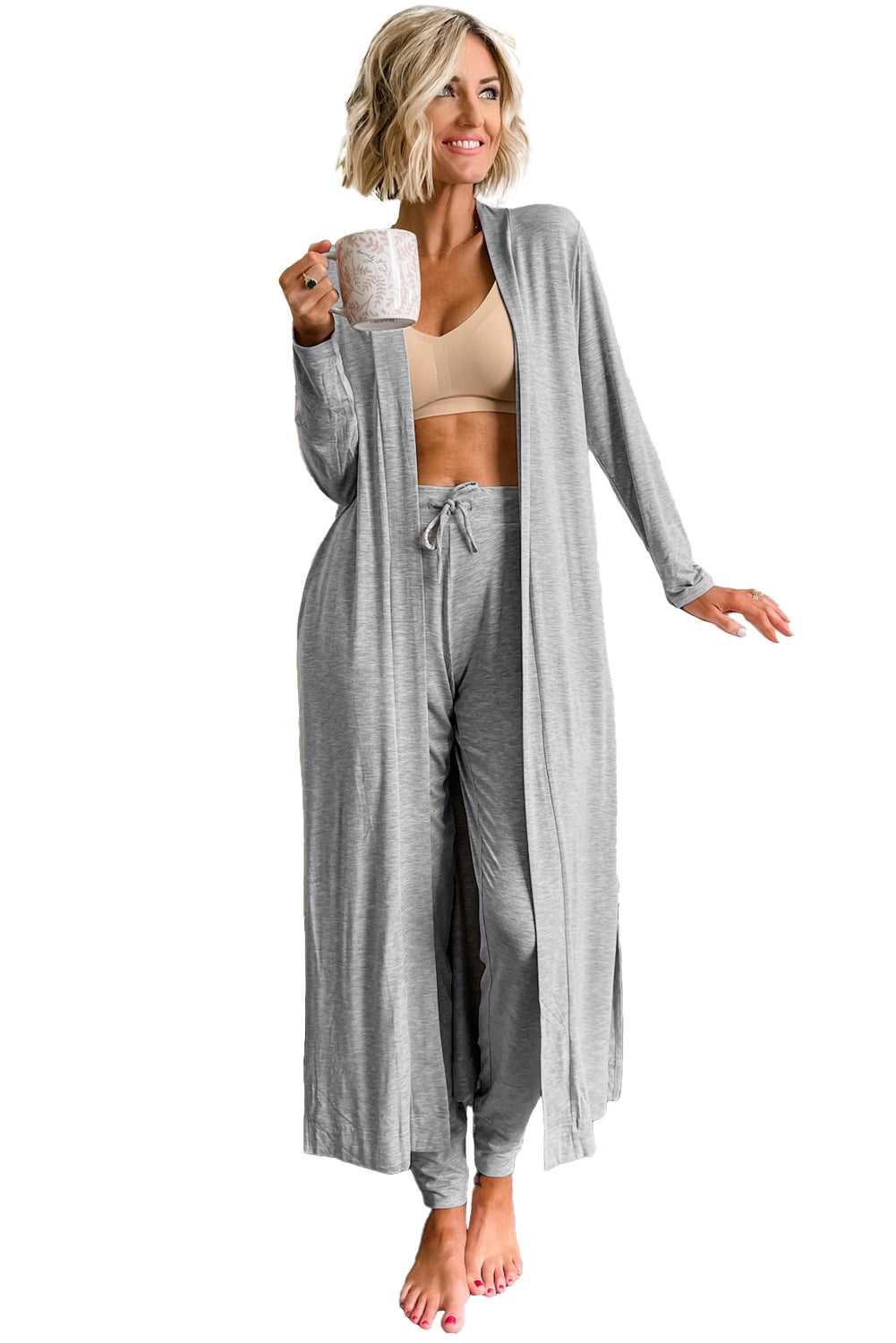 Split Long Cardigan and Skinny Pants Loungewear 2pc Set -2 COLOR OPTIONS
