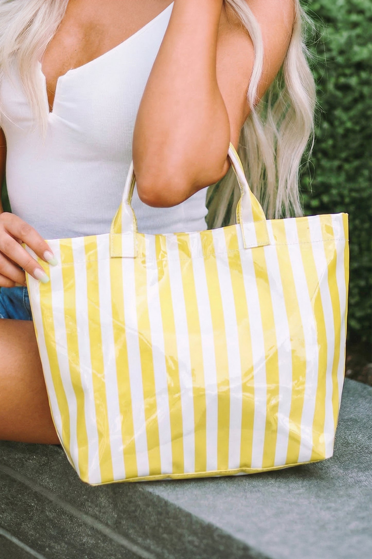 Rainbow Glossy Striped Vinyl Large Tote Bag -8 COLOR OPTIONS