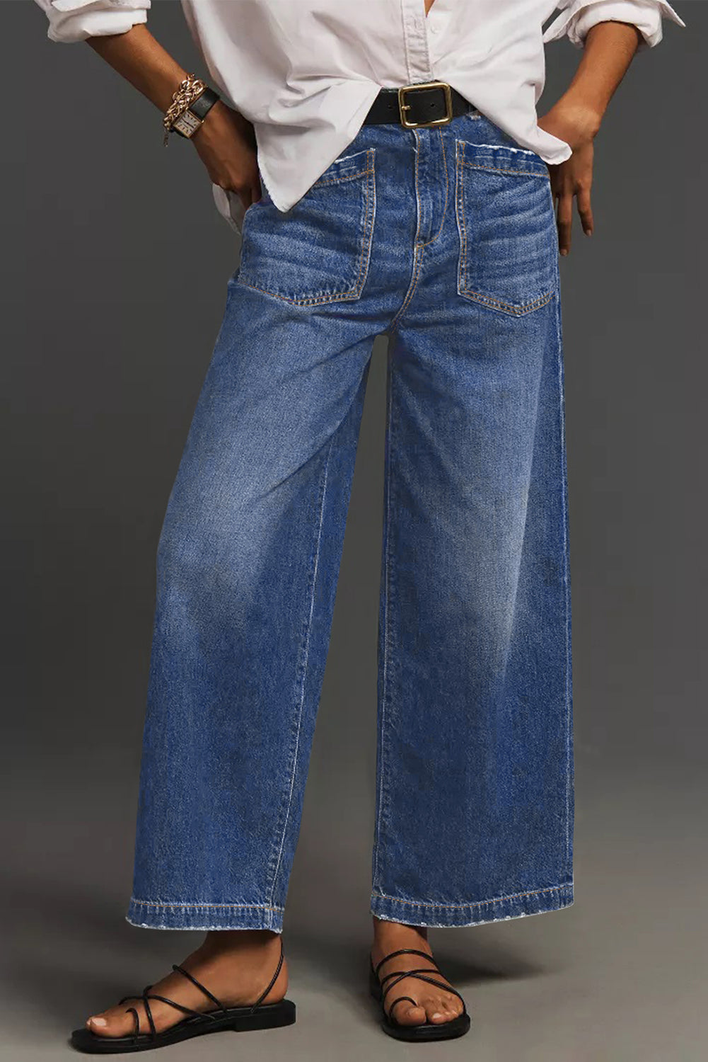 Minimalist Patch Pocket High Waist Shift Jeans- 2 COLOR OPTIONS