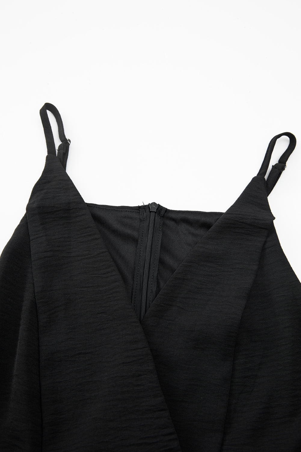 Black Solid Spaghetti Strap Wide Leg Drawstring High Waist Jumpsuit