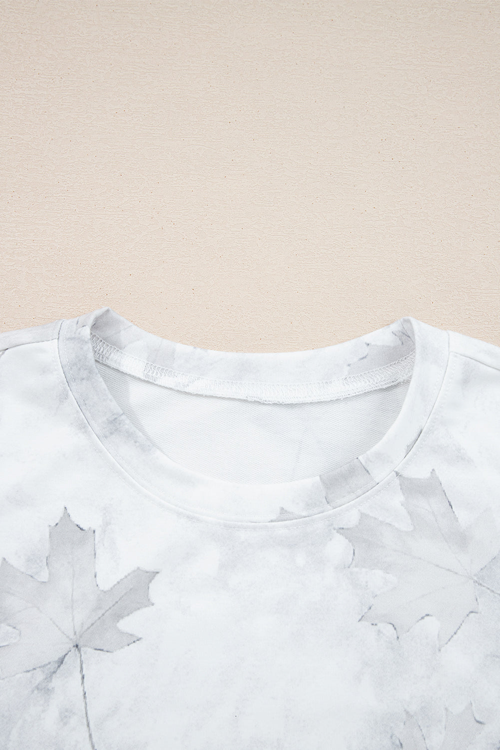 Beige Maple Camo Print Pullover Top and Elastic Waist Casual Short Set