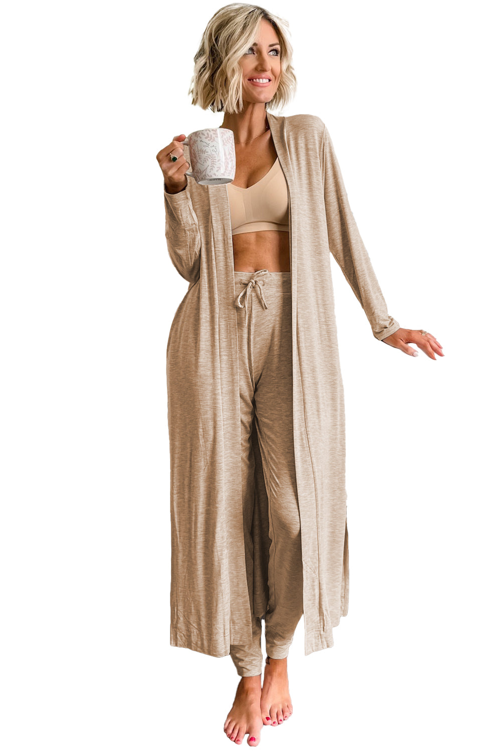 Split Long Cardigan and Skinny Pants Loungewear 2pc Set -2 COLOR OPTIONS